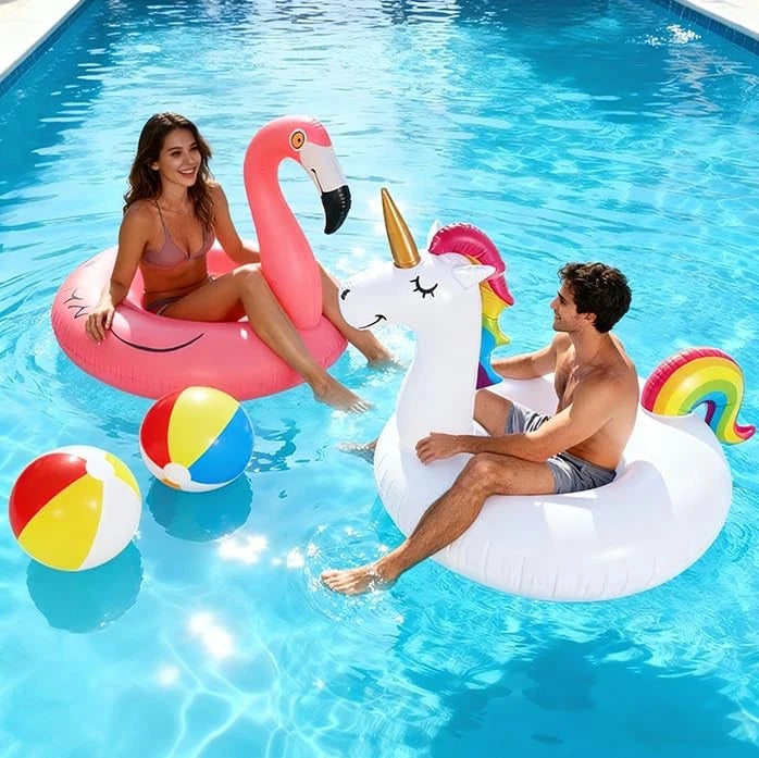 2 Pack Flamingo Pool Floats with Beach Balls, 46'' Large