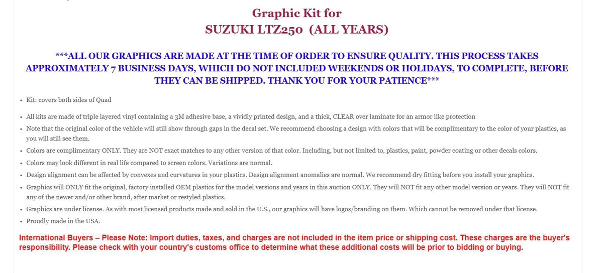 ATV Graphic Decals Stickers for Suzuki LTZ250 (All Years) REAPER2 G