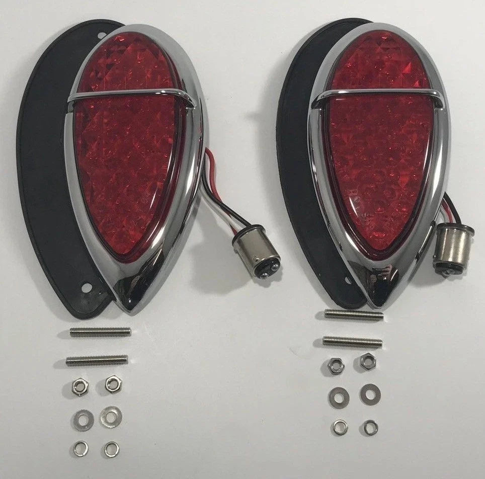 Tear Drop LED Tail Lights Pair with Gaskets for 1938–1939 Lincoln Zephyr