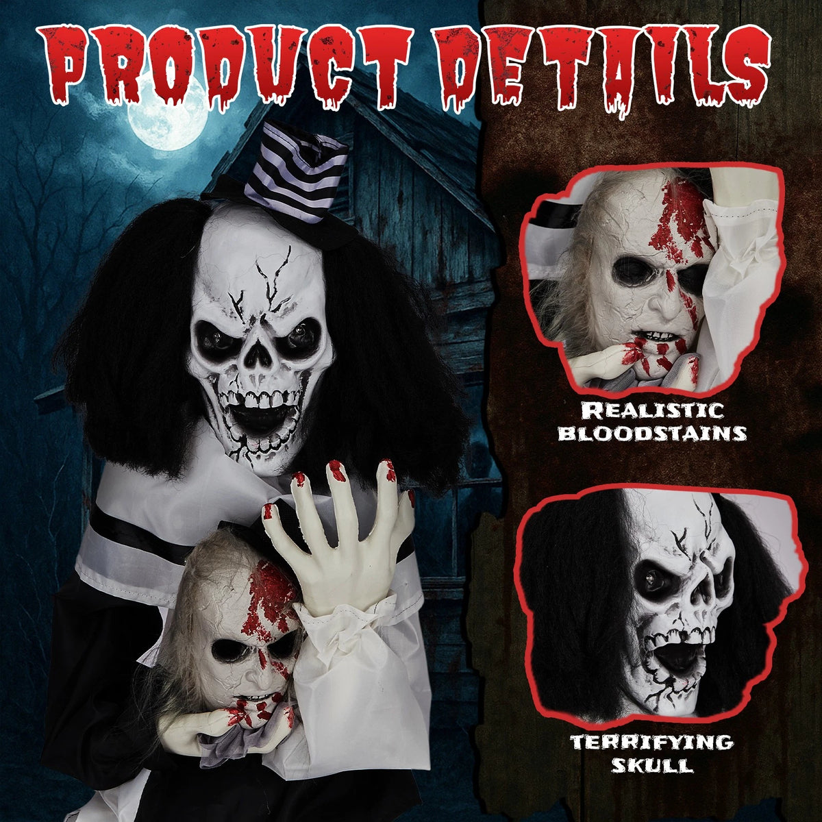1.8 FT Scary Clown Halloween Decor with Sound for Haunted House Props