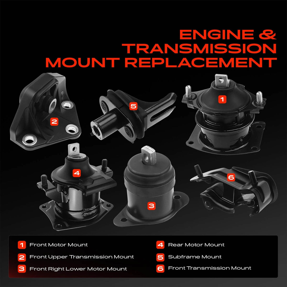 6X Engine Motor & Transmission Mount for Honda Accord (2003–2007) A4526 A4517 A4527HY A4524 A4544 A4591