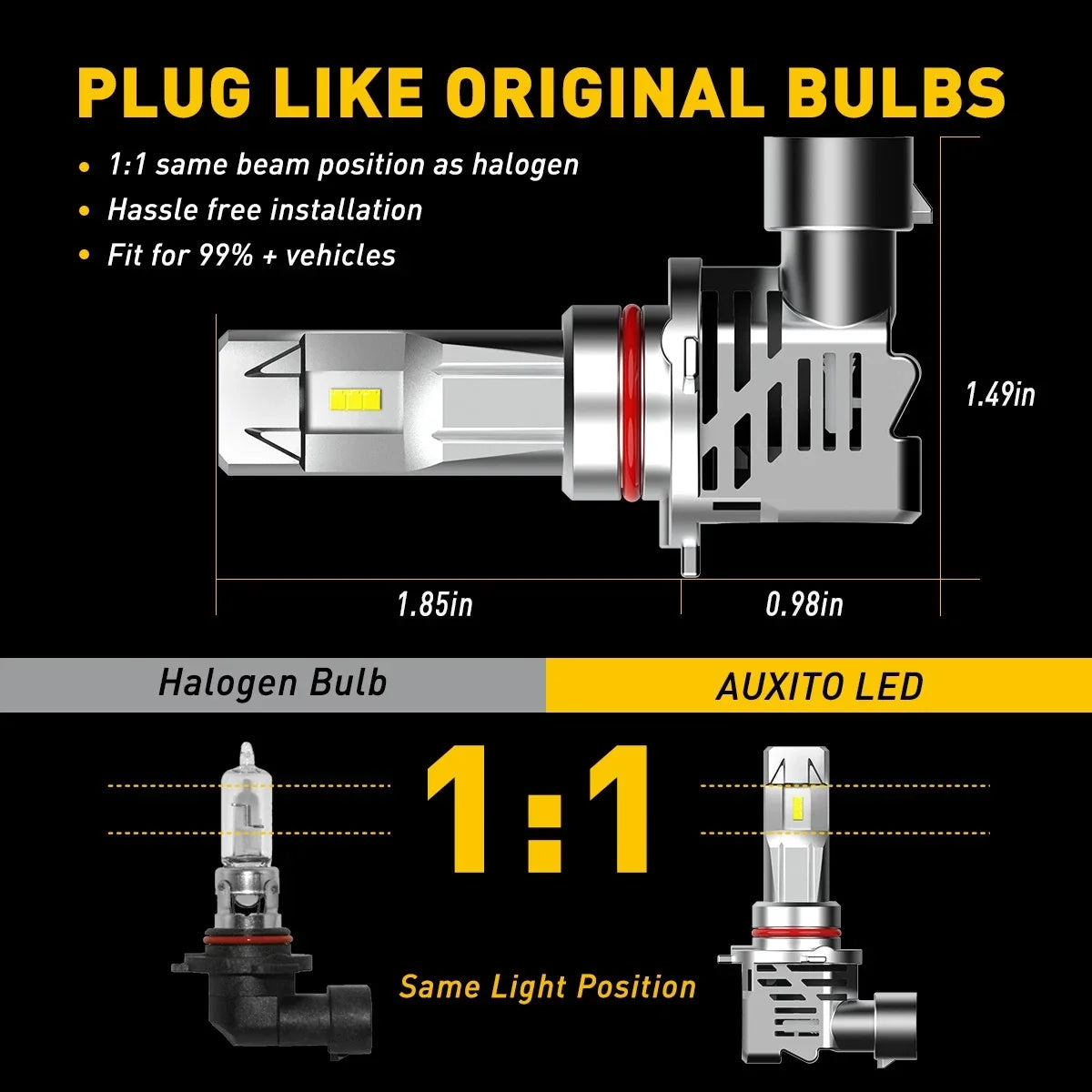 Set of 4 LED Headlight Bulbs for H1 H7 H11 9005 9006 (Universal Fit)