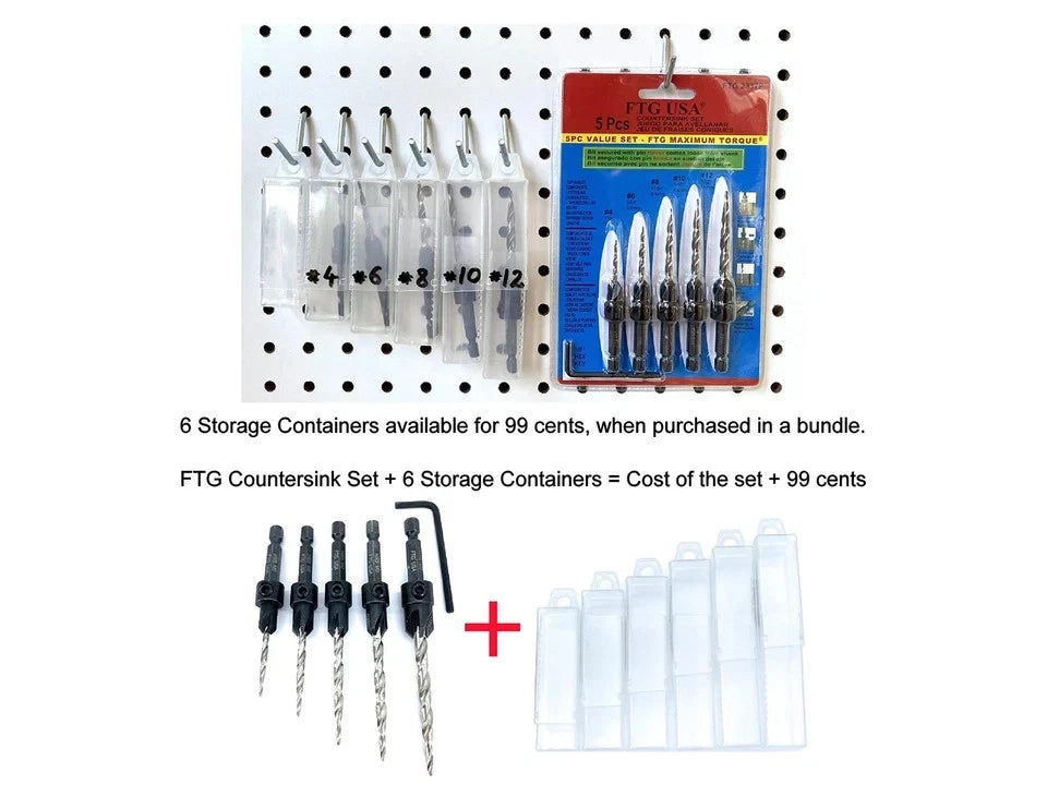 5 Pc Countersink Drill Bit Set #4 #6 #8 #10 #12 for Woodworking