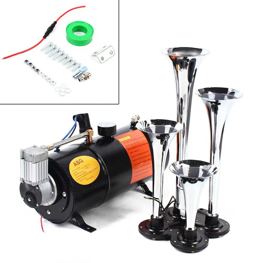 4 Trumpet Train Horn Kit with 150 PSI Air Compressor for Car Truck 150DB