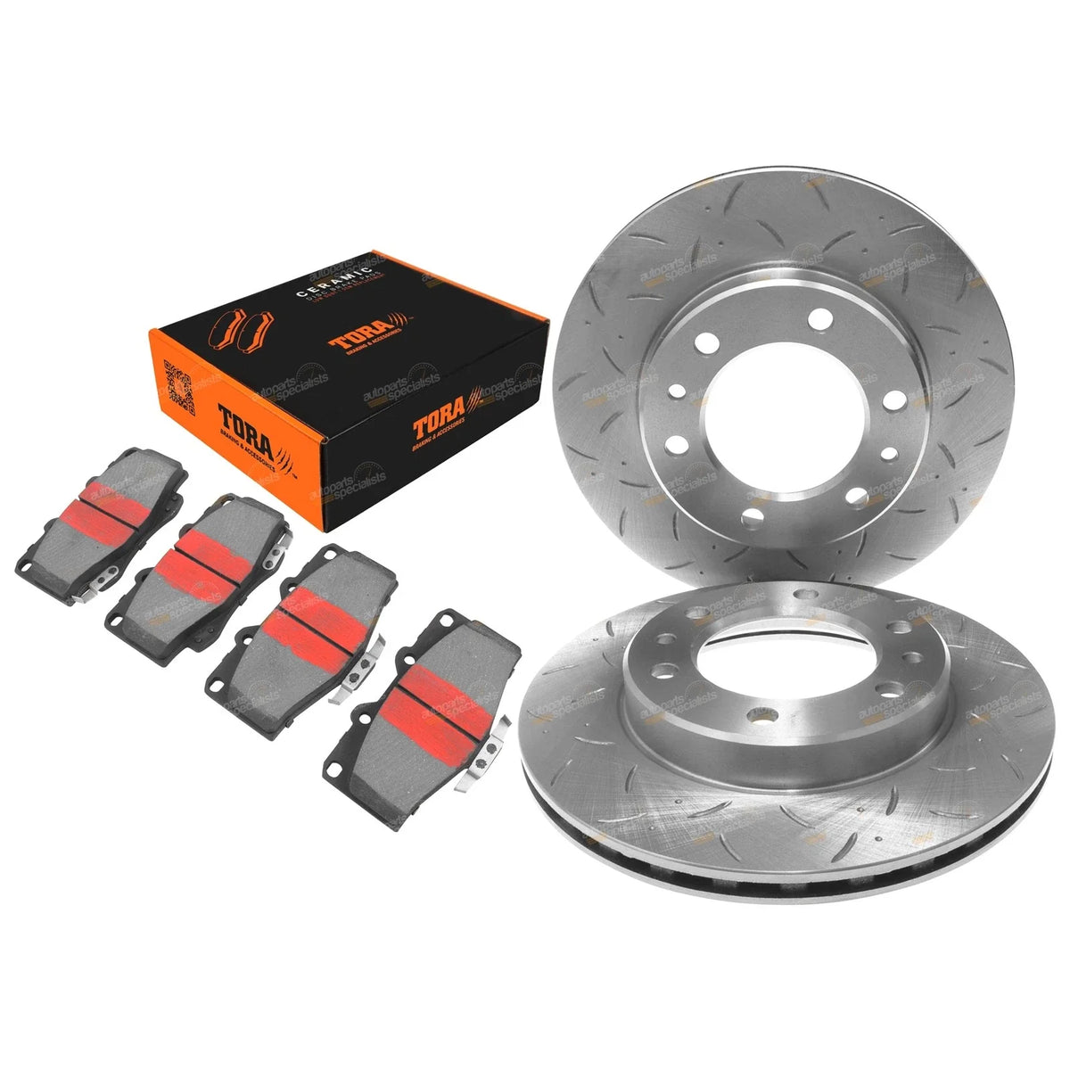 2 x Drilled Slotted Front Disc Brake Rotors + Pads for Hilux (1989–1999)