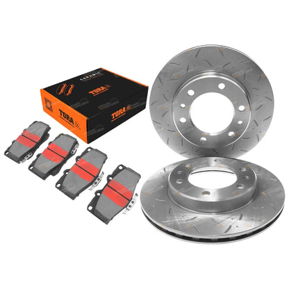 2 x Drilled Slotted Front Disc Brake Rotors + Pads for Hilux (1989–1999)
