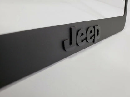 Matte Black Premium License Plate Frame with Script Emblem for Jeep (2007–2025)