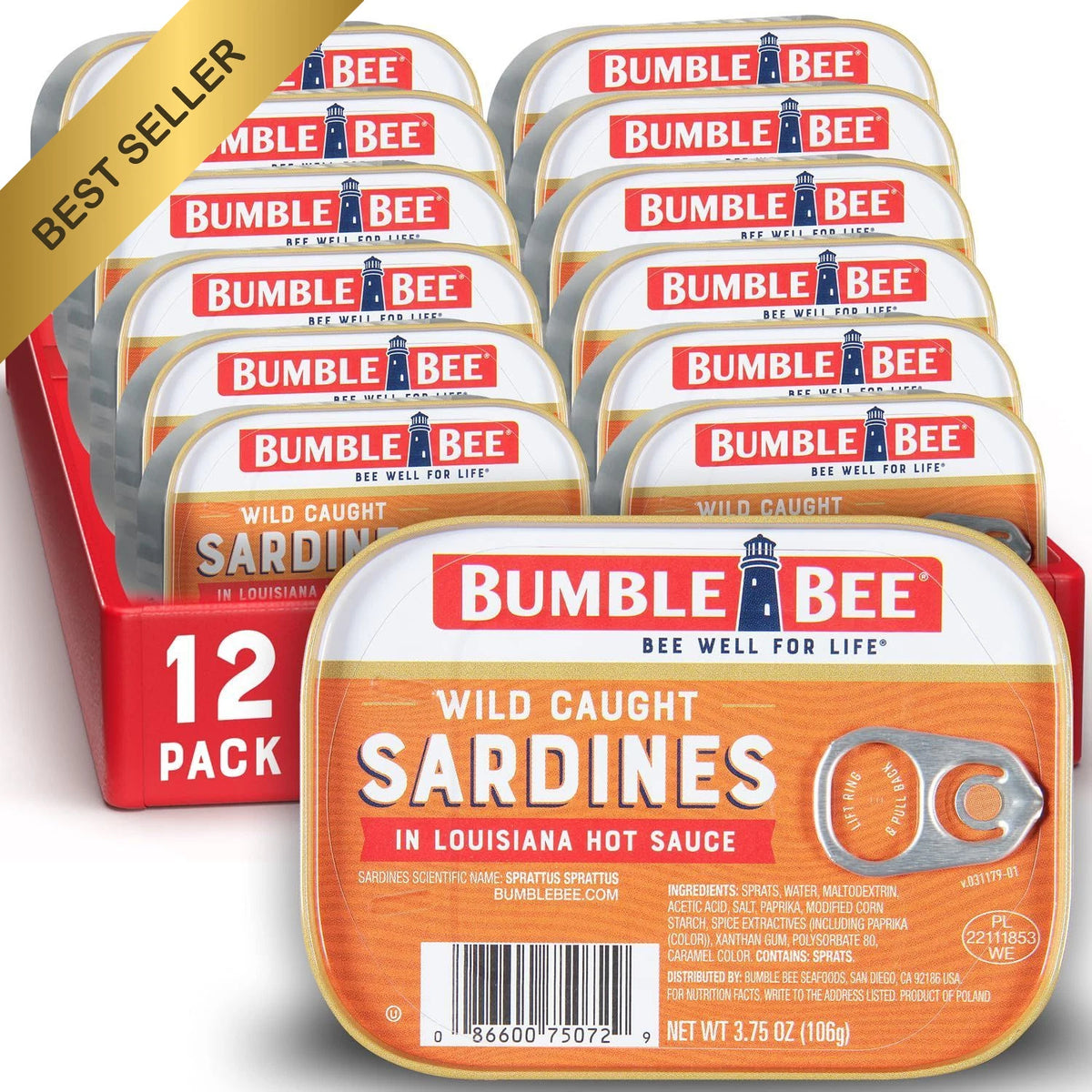 12 Pack Bumble Bee Sardines in Louisiana Hot Sauce 3.75oz Tin
