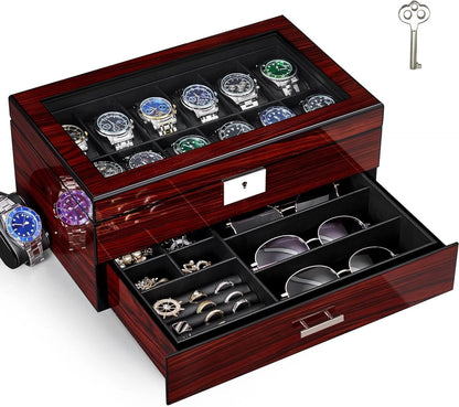 12 Slot Wooden Watch Box for Men (No specific part numbers)