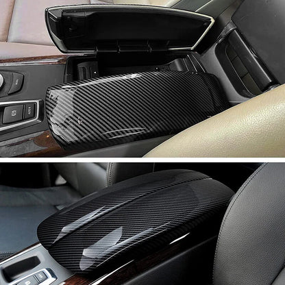 Carbon Fiber Console Center Armrest Box Trim Pad Cover for BMW X5 (2007–2013)