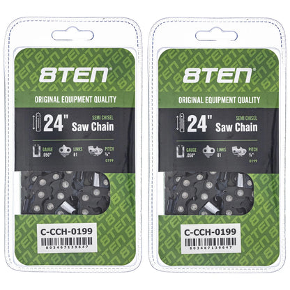 2X Semi Chisel Chainsaw Chain 24 Inch .050 3/8 81DL for Echo Jonsered (H47-81, H46-81, H80-81)