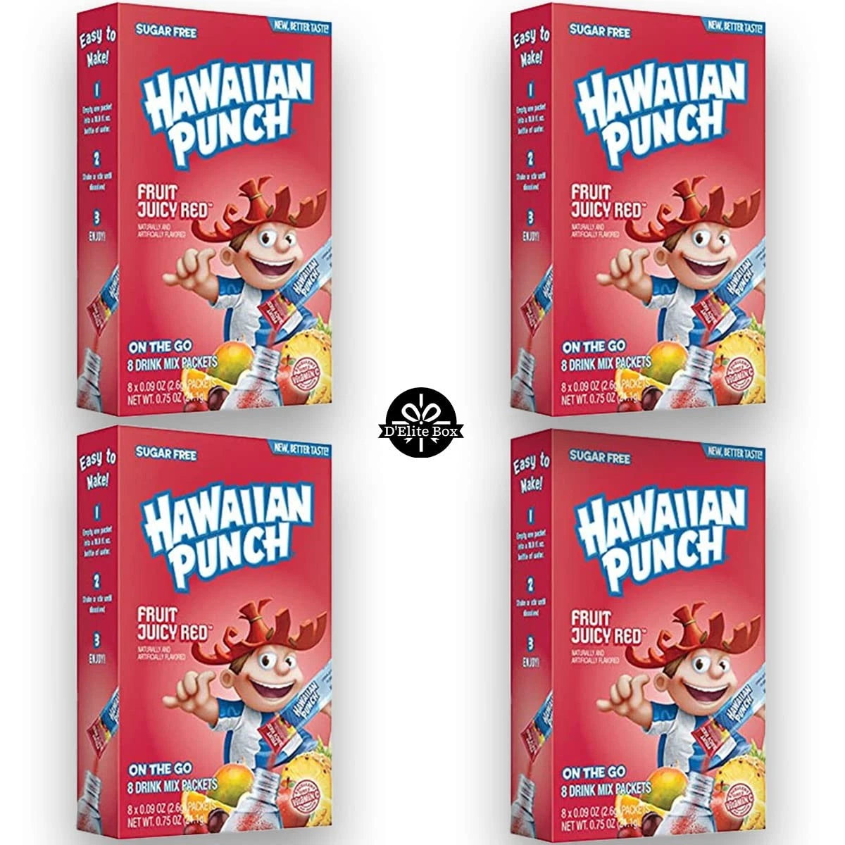 Set of 4 Hawaiian Punch Juicy Red Sugar-Free Powdered Drink Mix 0.95 oz