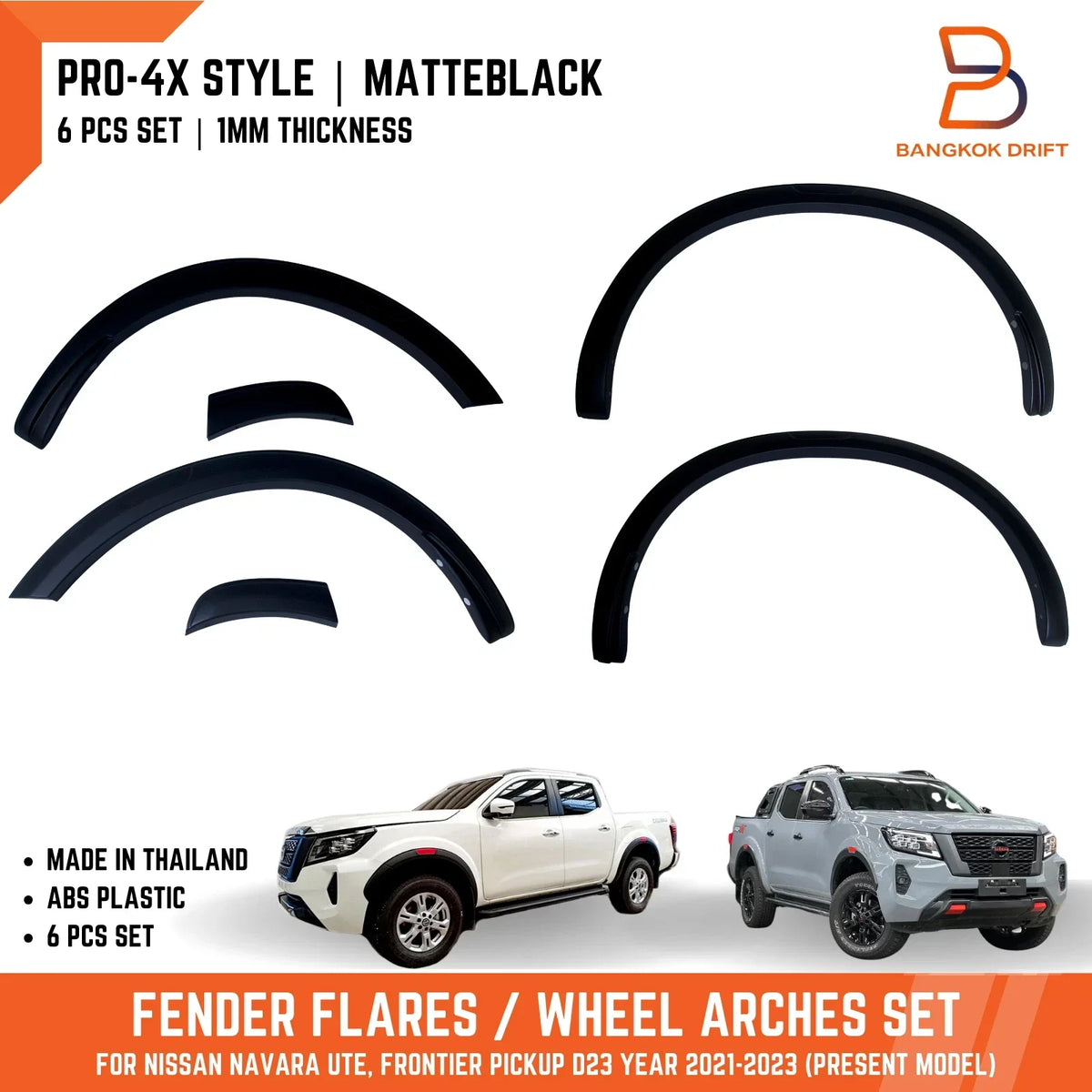 3" Matte Black Fender Flare Wheel Arch for Nissan Navara Ute (2021-2024)
