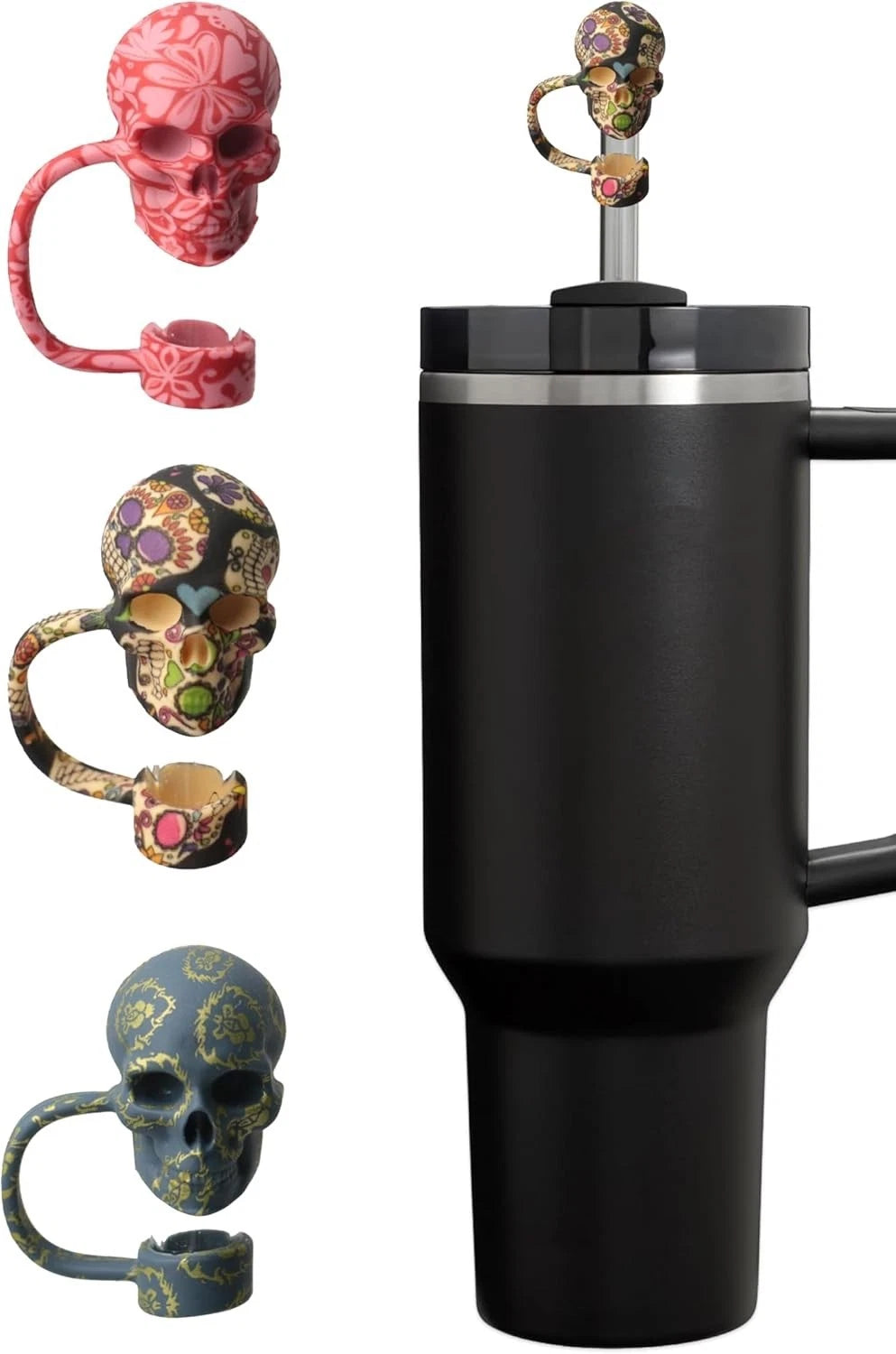 3X Skull Straw Cover Caps for Stanley Cup - Silicone Halloween Accessories