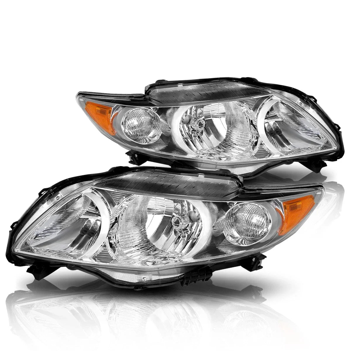 Set of 2 Chrome Housing Headlight Amber Side Corner Signal Lamps for Corolla (2009–2010)