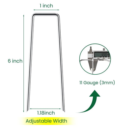 6 Inch U Shaped Garden Stakes for Landscape Fabric (Galvanized Steel)