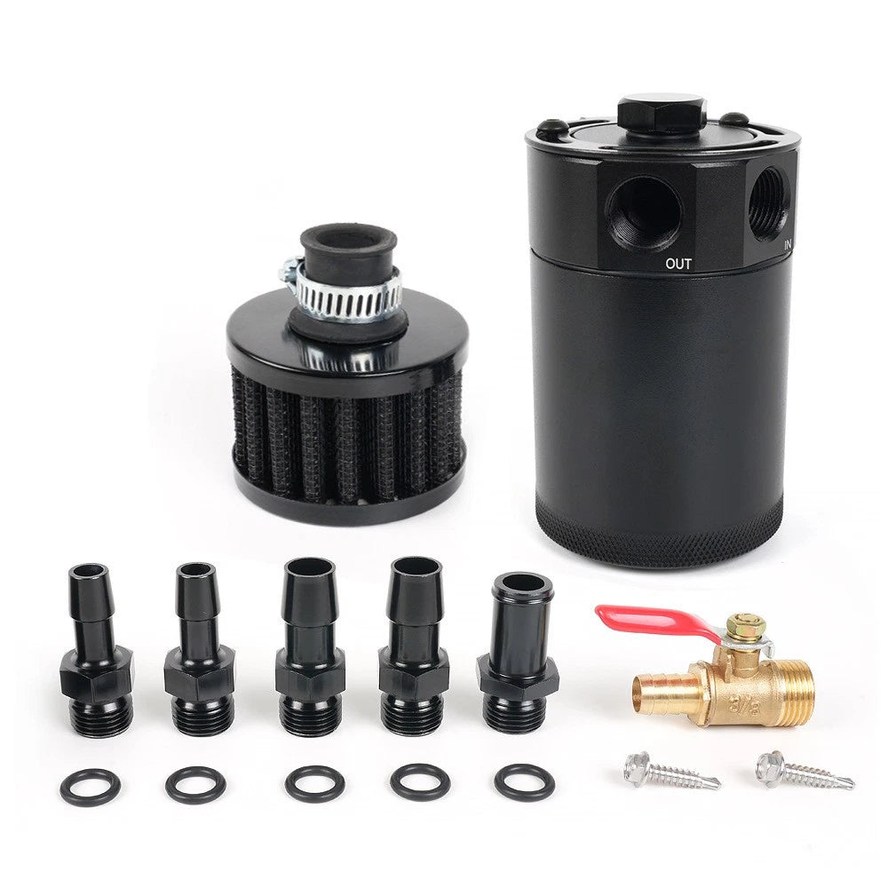 2-Port Oil Catch Can with Breather Air Filter for Universal Fit