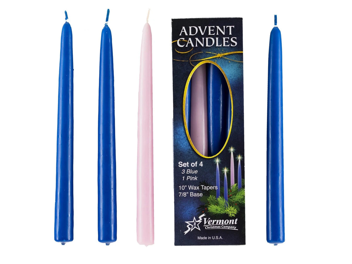 Set of 4 Blue Advent Candles - 10 Inch Wax Taper Candles