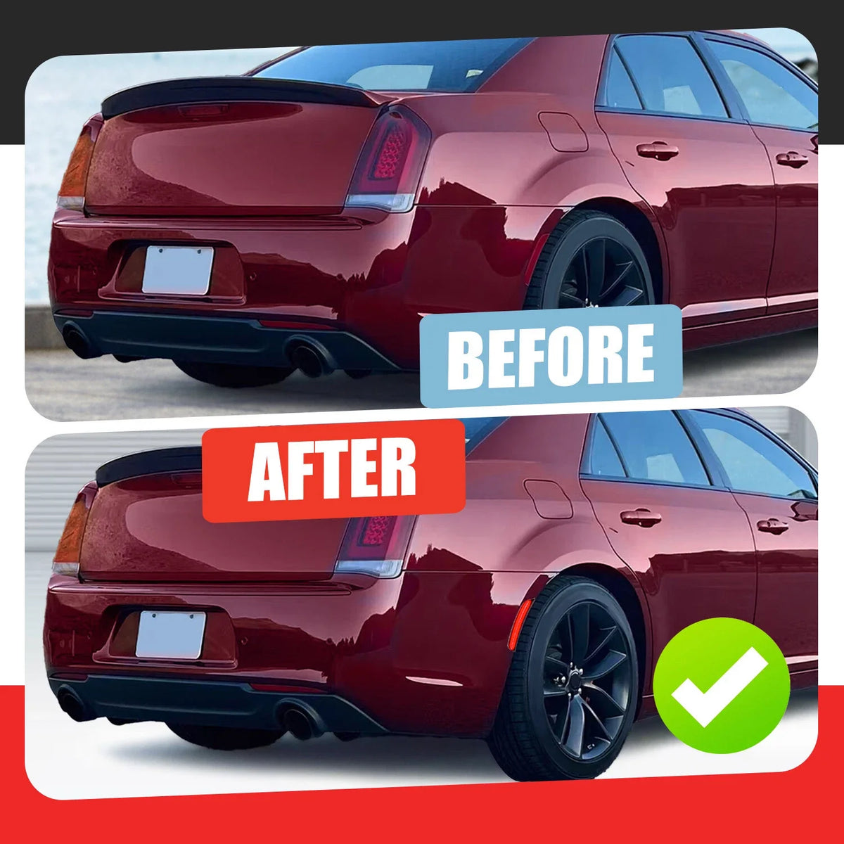 Rear Smoke Red LED Side Marker Light for Chrysler 300 300C 300S (2015–2023)