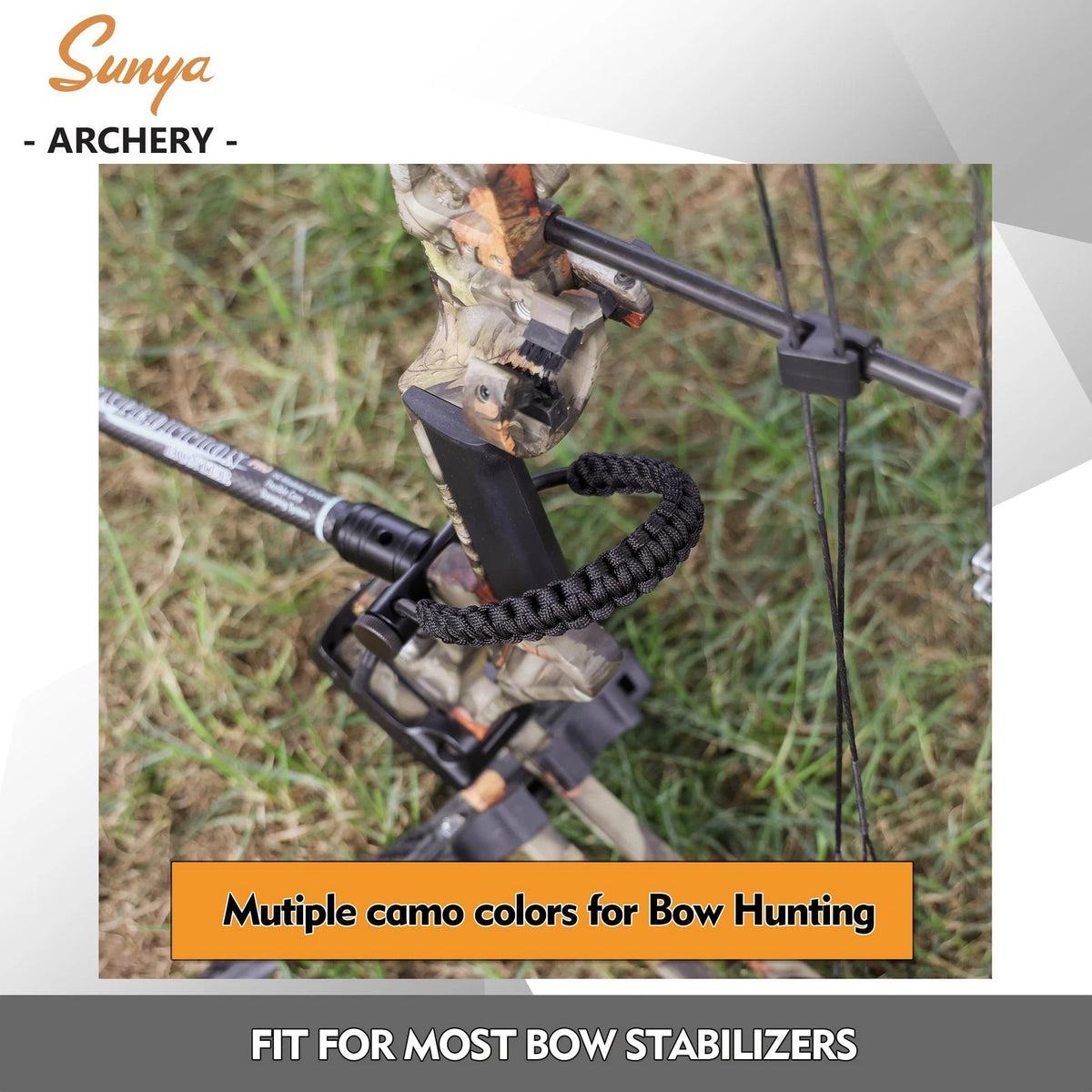 Wrist Sling for Archery Bow - 550 Paracord Strap with Aluminum Mount - Black