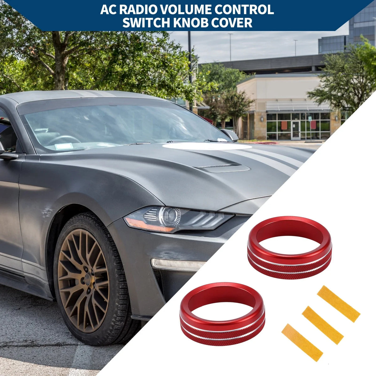 2X Media Radio Tune Switch Knob Cover for Ford Mustang (2015–2021) Red