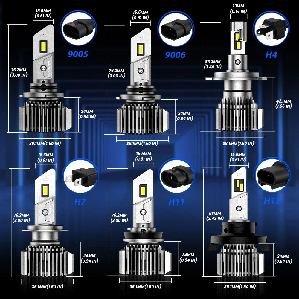 Set of 4 H13 H11 9007 9005 9006 H4 LED Headlight Bulbs 6500K for Automotive