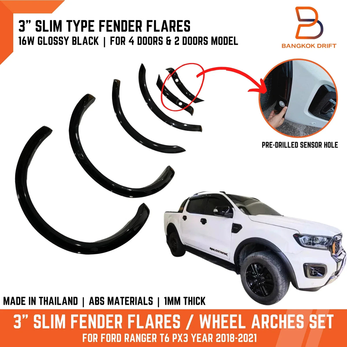 3" Black Fender Flares for Ford Ranger UTE T6 PX3 (2018-2021)