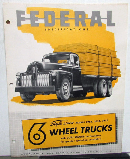 Sales Brochure & Specifications for Federal Truck Model 2952 3052 3452 (1952)