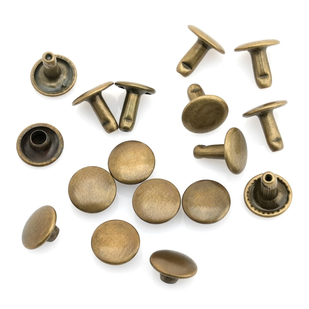 8mm Post Leather Rivets for Automotive Applications (9mm Cap, Antique Brass)