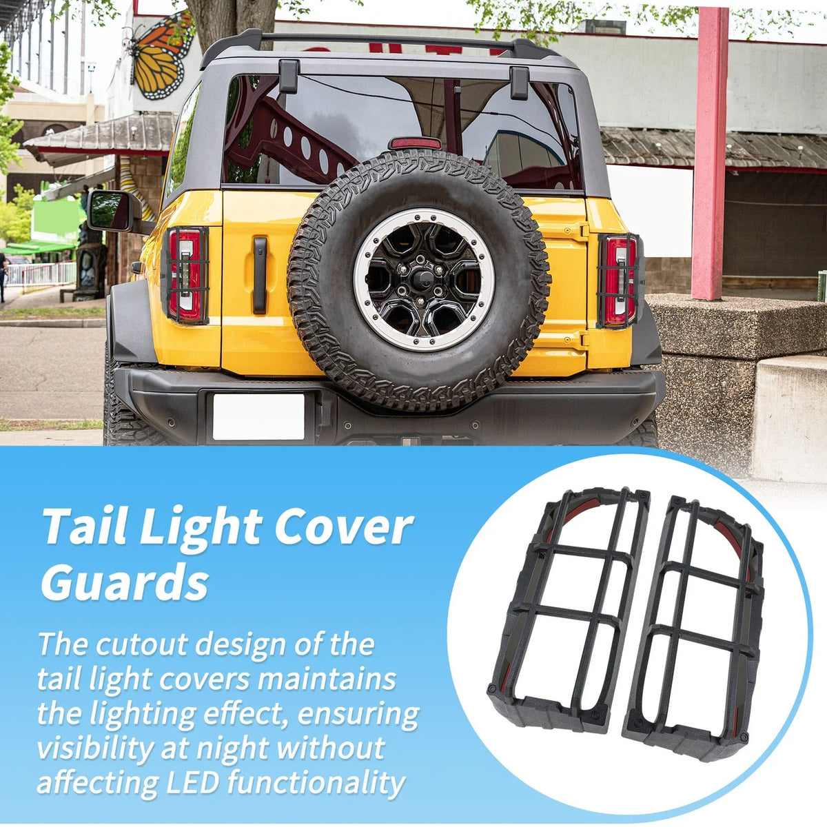 1 Pair Tail Light Protector Trim Cover for Ford Bronco (2021–2025) ABS Black