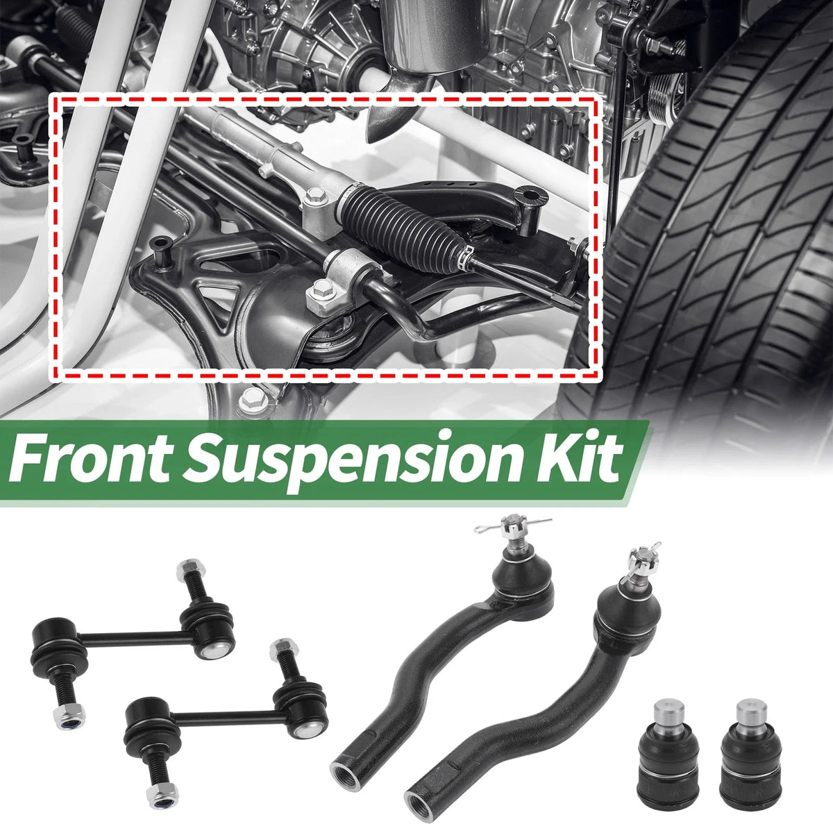 6 Pcs Front Suspension Kit Tie Rod Ends Sway Bar Link for Ford Edge (2007–2014)