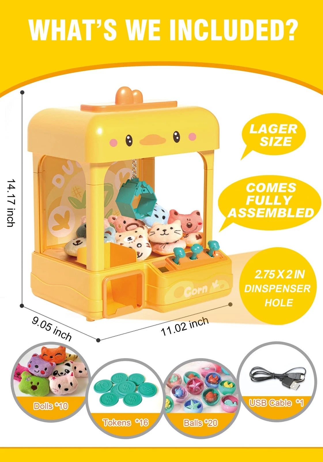 Large Claw Machine for Kids & Adults - Adjustable Sound & Light