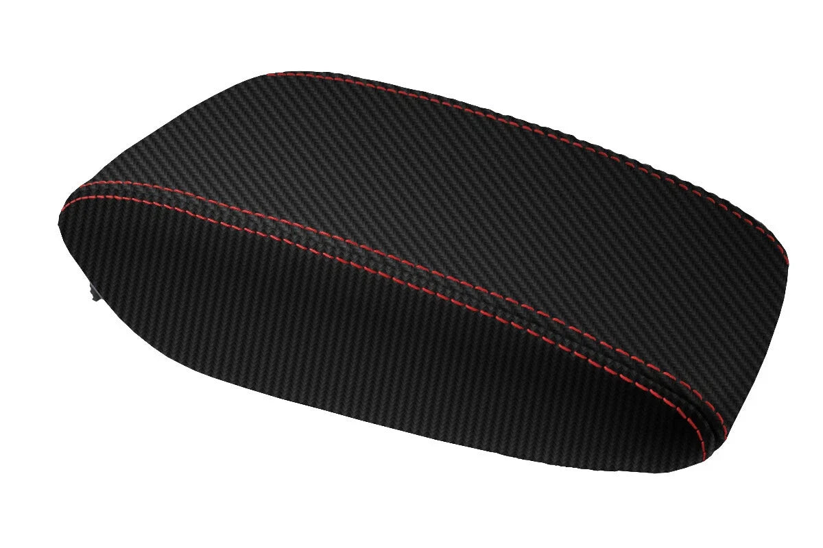 Console Lid Armrest Cover for Chevrolet Cruze (2016–2018) Carbon Fiber Red Stitch