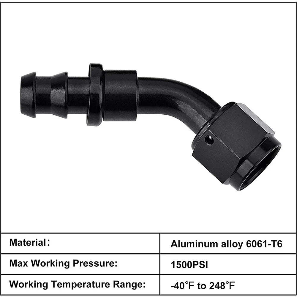 Oil Fuel Push-On Lock Hose Aluminum Elbow 45° for AN8 (2-Pack)