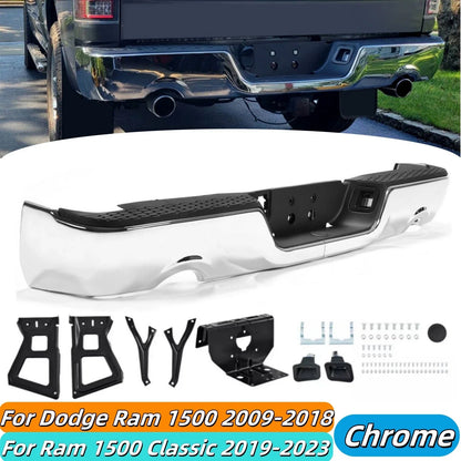 Chrome Rear Step Bumper for Dodge Ram 1500 (2009–2018) W/O Sensor W/ Dual Exhaust