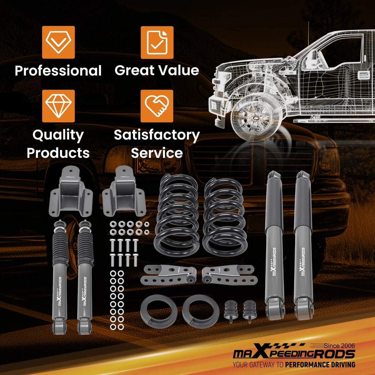 Complete Drop Height Kit for Dodge Ram 1500 2WD V8 (1994–1999) Front 2-3" Rear 4"