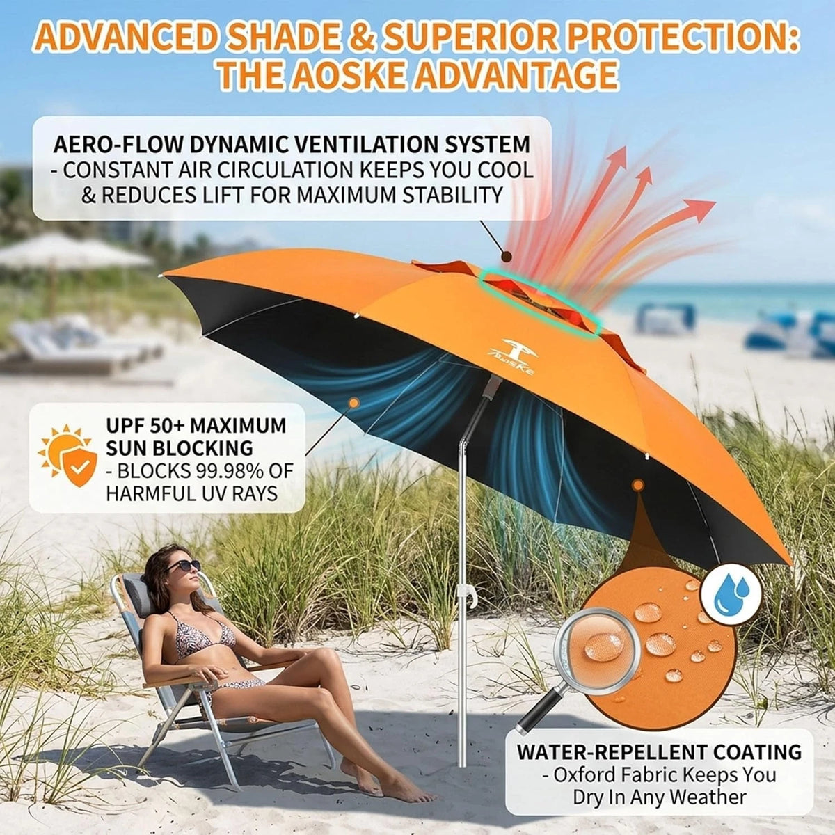 7ft Portable Beach Umbrella with Anchor for Sand