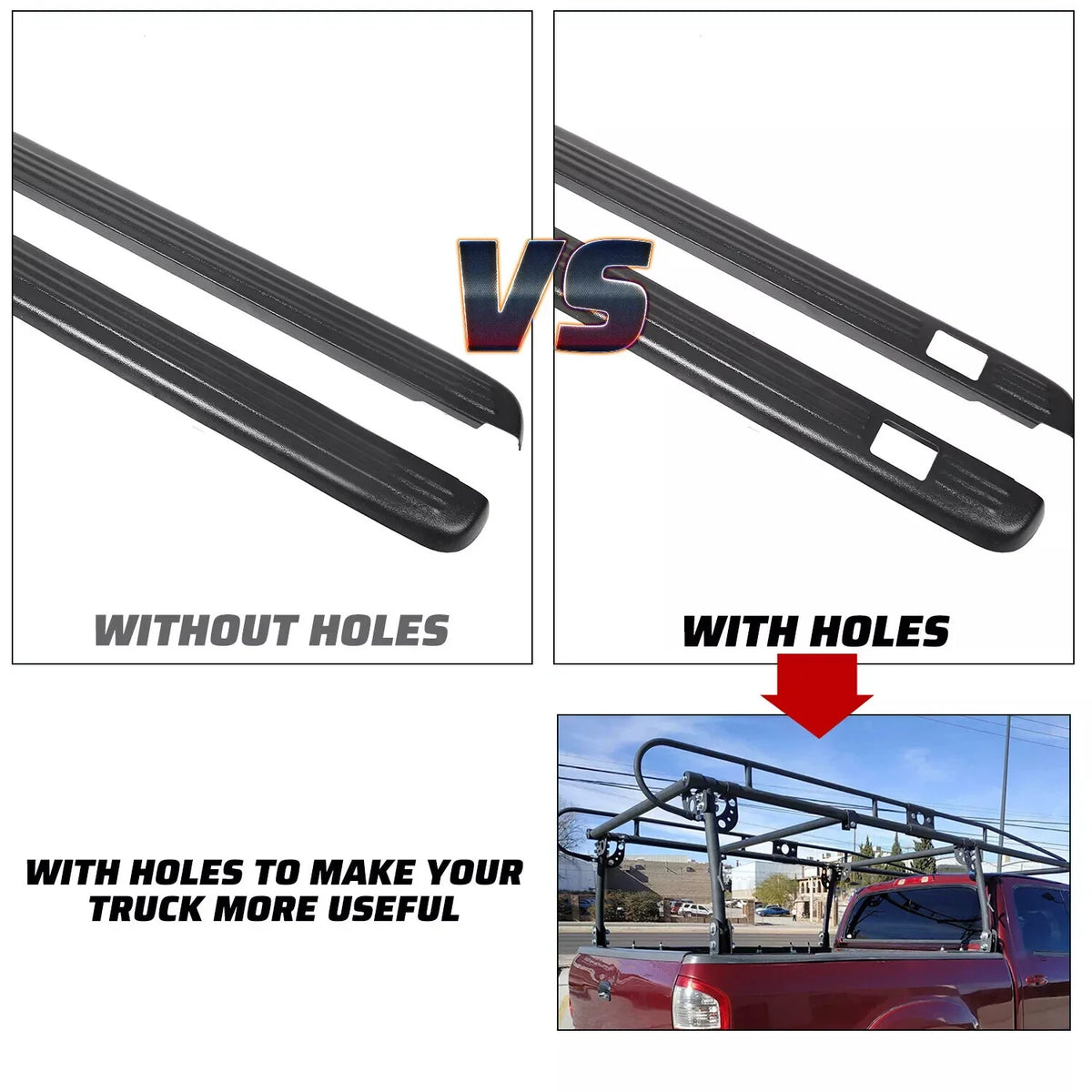 Black Bed Rail Caps for Chevy Silverado / GMC Sierra 1999–2006 6'6" Bed 7201151
