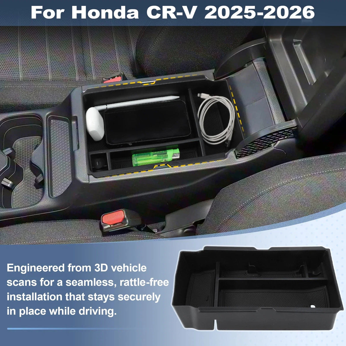 Center Armrest Storage Box Organizer Tray for Honda CR-V (2025–2026)