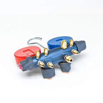 4-Valve Charging Manifold with Sight Glass & 3-1/8 Gauges for Automotive
