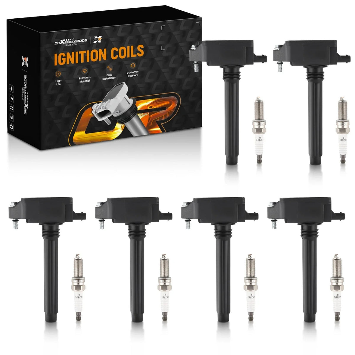 6pc Ignition Coil & Spark Plug Pack for Chrysler Dodge Ram 1500 Jeep Grand (2002–2021) UF807