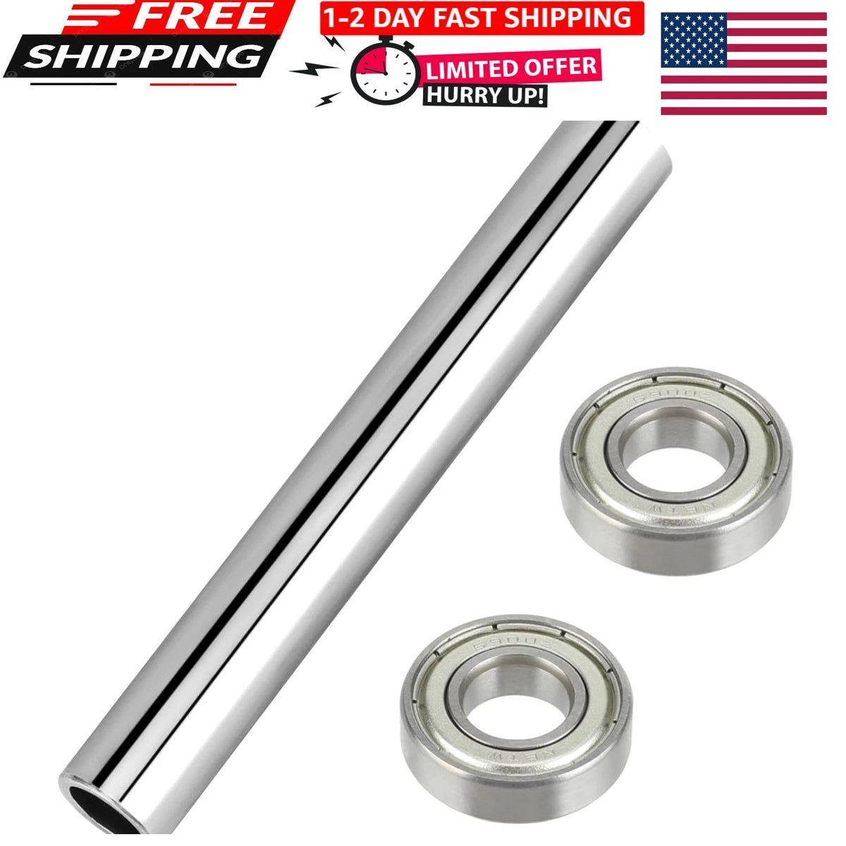 Set of 2 Durable Ball Bearings & Column Tube for Mini Bikes - Silver Finish