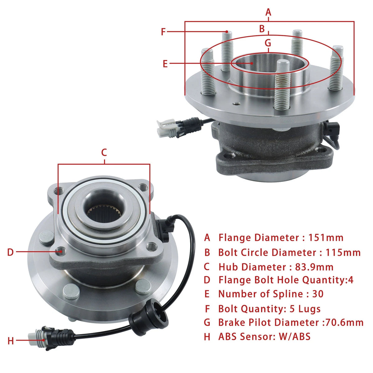 Rear Wheel Bearing Hub W/ABS for Chevy Equinox Pontiac Torrent (2007–2009) BCK42482K