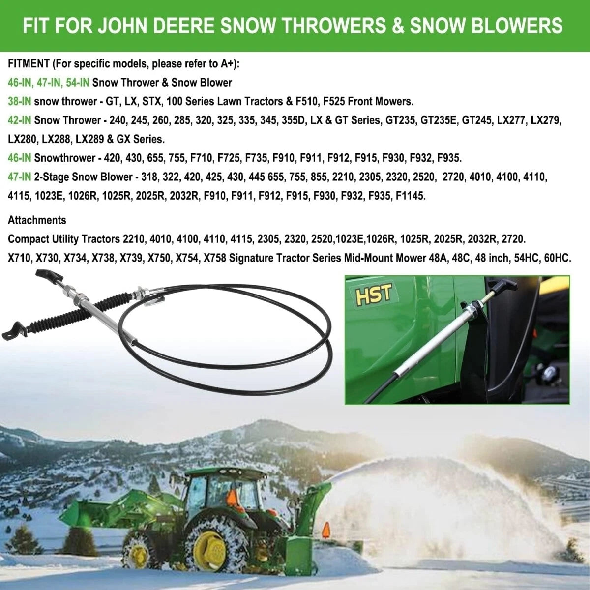 AM132704 Snowblower Remote Push Pull Control Cable for John Deere 335 X565 X720