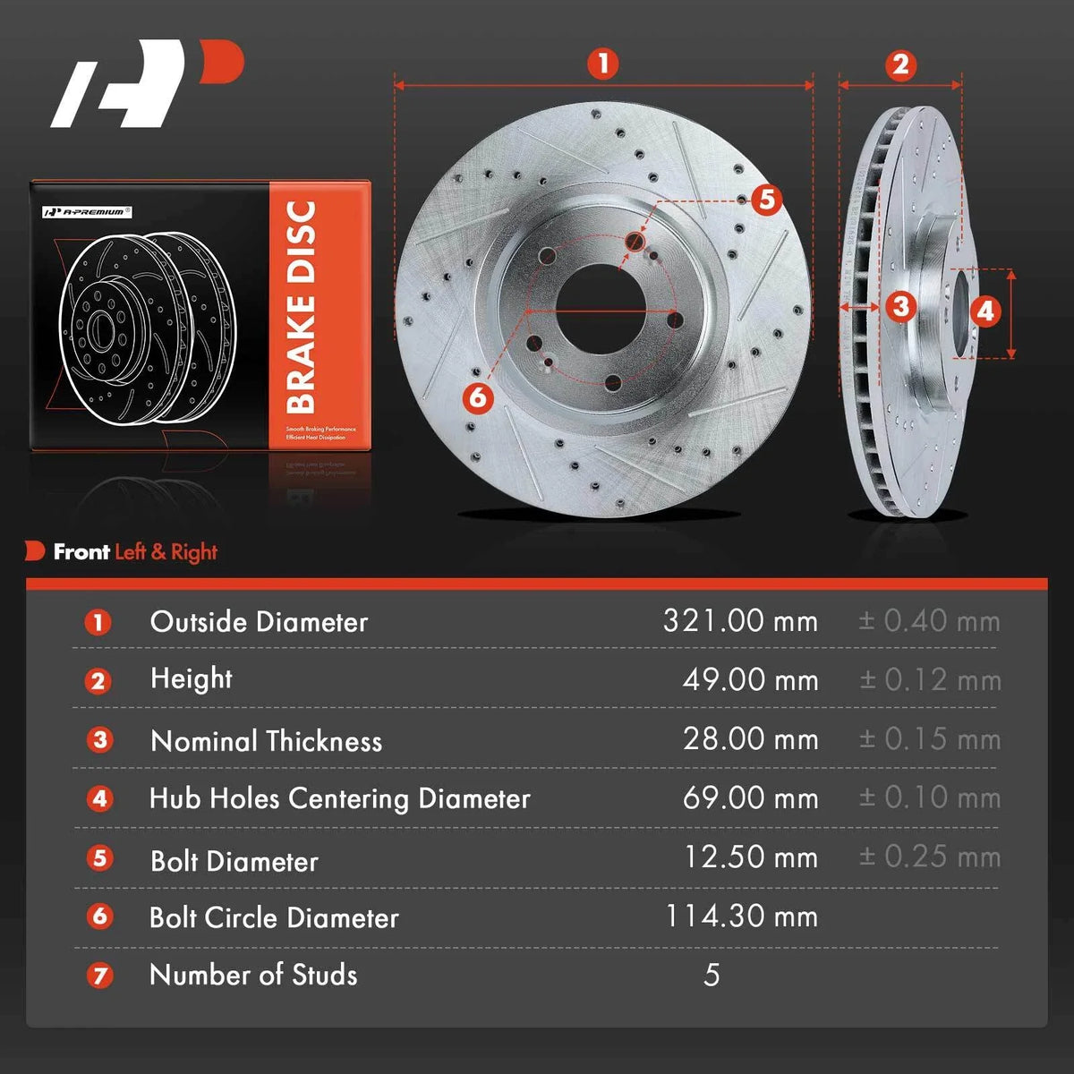 Front Drilled Brake Rotors for Kia Sorento (2014–2020) Hyundai Santa Fe XL (2017–2020)