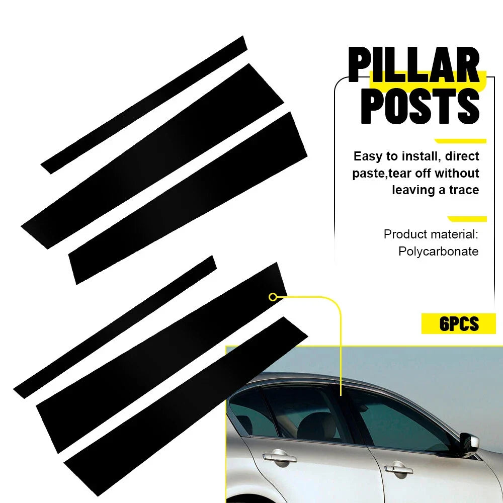 Set of 6 Gloss Black Window Pillar Posts for Infiniti G35 G37 (2002–2013)