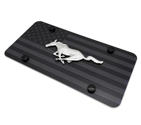 License Plate Frame Premium Black American Flag for Ford Mustang (2005–2024)