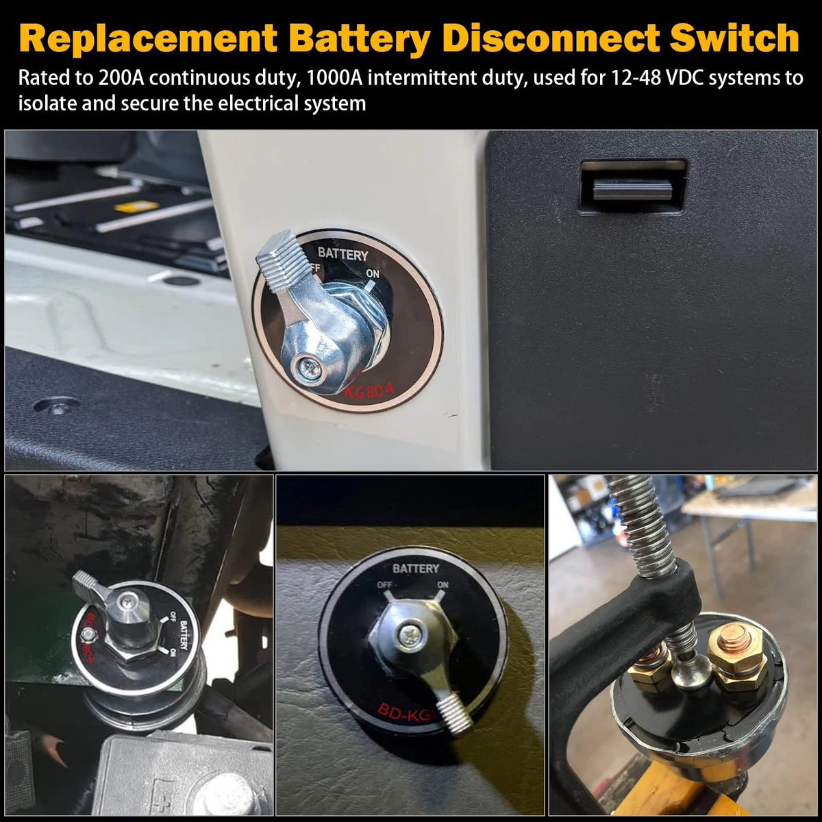 200A Battery Disconnect Switch with 4 AWG Cables for Car RV Truck Boat