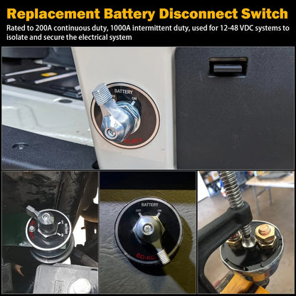 200A Battery Disconnect Switch with 4 AWG Cables for Car RV Truck Boat