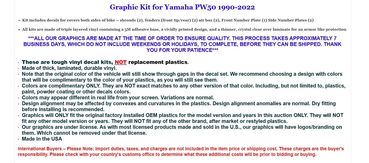 Graphic Stickers + PLT Decals for Yamaha PW50 (1990–2022)